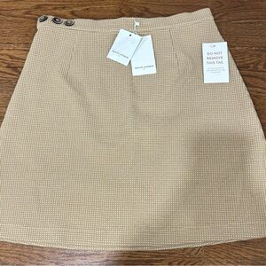 Petite Studio Beige/Tan Mini Tweed Skirt with Button Detail